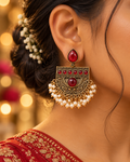 Red Stone Jhumka Earrings