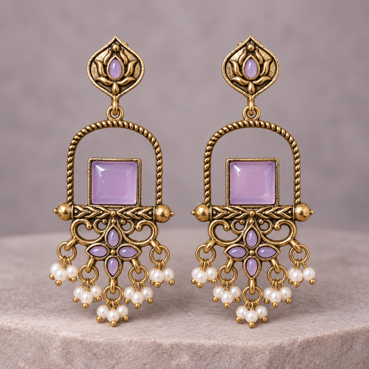 Lavender Square Stone Earrings
