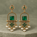 Green Square Stone Earrings