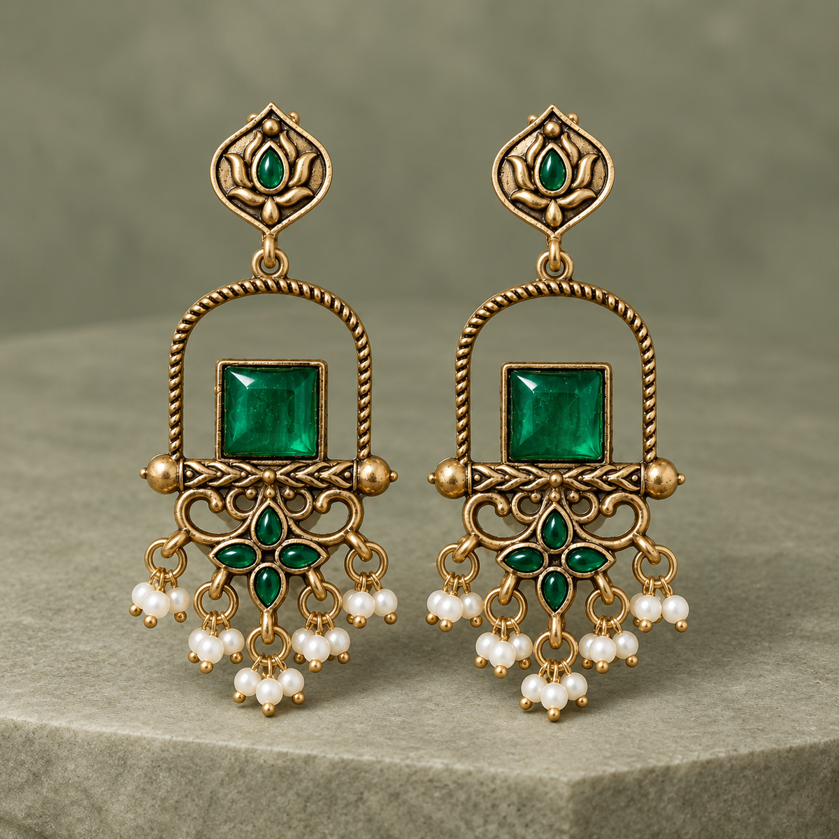 Green Square Stone Earrings