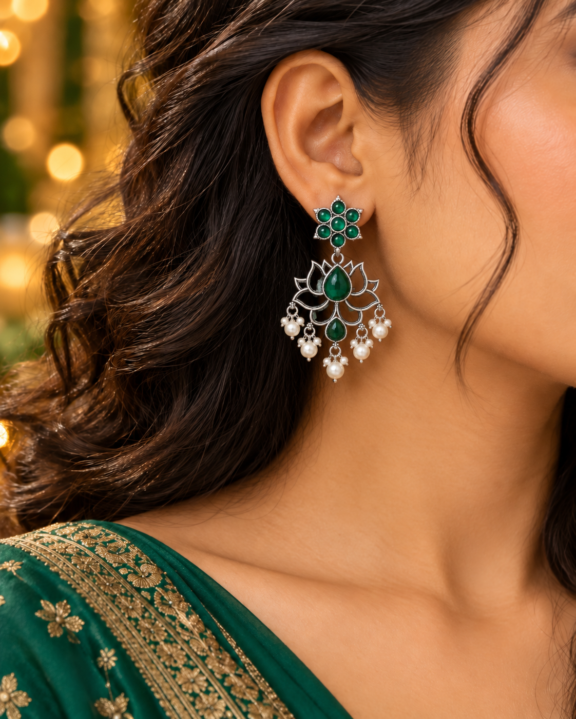 Green Floral Earrings
